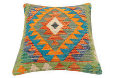 handmade Traditional Pillow Rust Blue Hand-Woven SQUARE 100% WOOL Hand woven turkish pillow2' x 2'