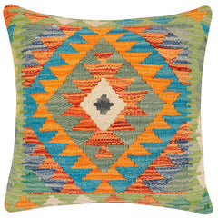 handmade Traditional Pillow Rust Blue Hand-Woven SQUARE 100% WOOL Hand woven turkish pillow2' x 2'