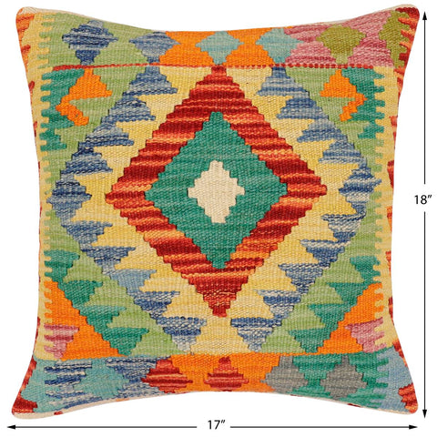 handmade Traditional Pillow Rust Blue Hand-Woven SQUARE 100% WOOL  Hand woven turkish pillow  2 x 2