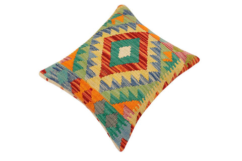 handmade Traditional Pillow Rust Blue Hand-Woven SQUARE 100% WOOL  Hand woven turkish pillow  2 x 2