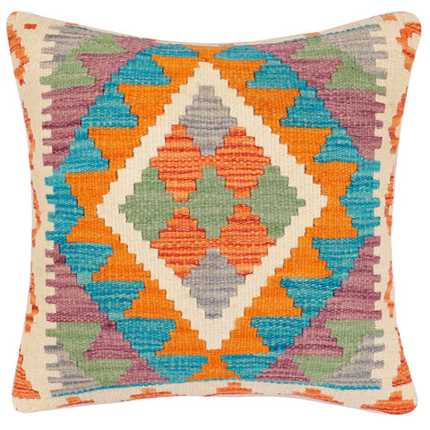 handmade Traditional Pillow Rust Blue Hand-Woven SQUARE 100% WOOL Hand woven turkish pillow2 x 2