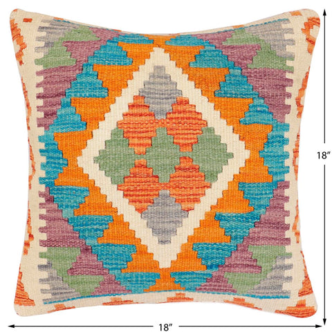 handmade Traditional Pillow Rust Blue Hand-Woven SQUARE 100% WOOL Hand woven turkish pillow2 x 2