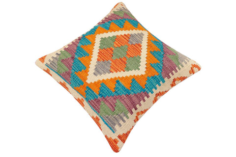 handmade Traditional Pillow Rust Blue Hand-Woven SQUARE 100% WOOL Hand woven turkish pillow2 x 2