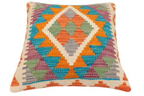 handmade Traditional Pillow Rust Blue Hand-Woven SQUARE 100% WOOL Hand woven turkish pillow2 x 2