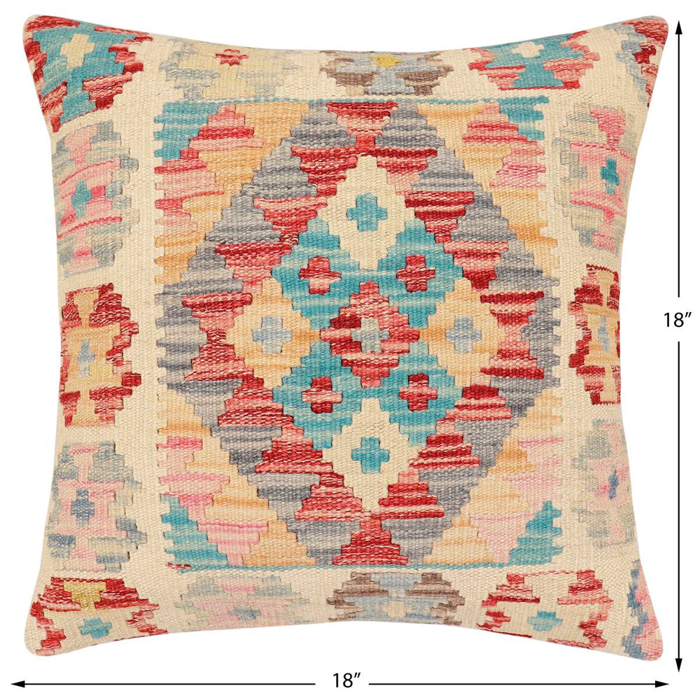 handmade Traditional Pillow Red Blue Hand-Woven SQUARE 100% WOOL Hand woven turkish pillow2' x 2'
