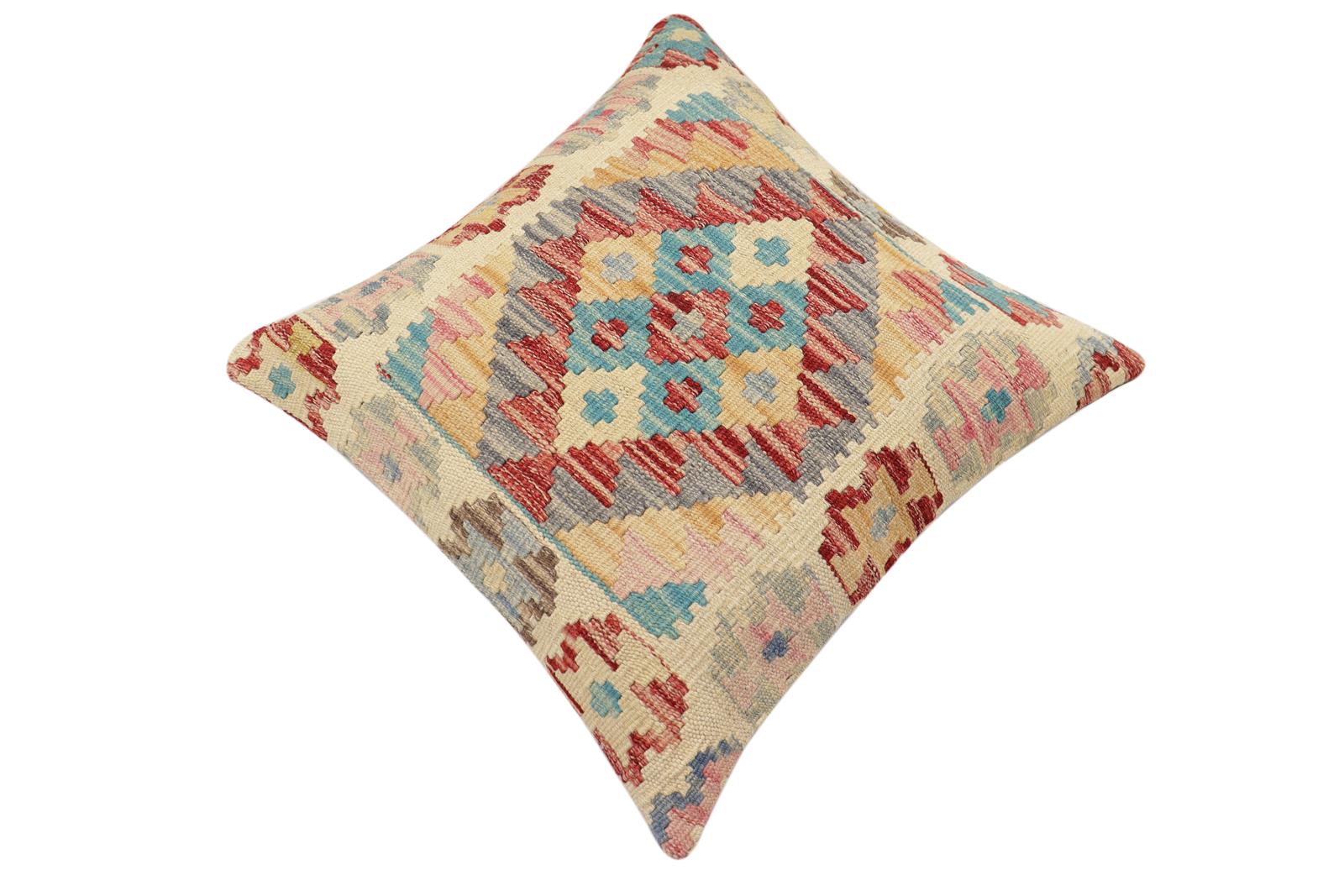 handmade Traditional Pillow Red Blue Hand-Woven SQUARE 100% WOOL Hand woven turkish pillow2' x 2'