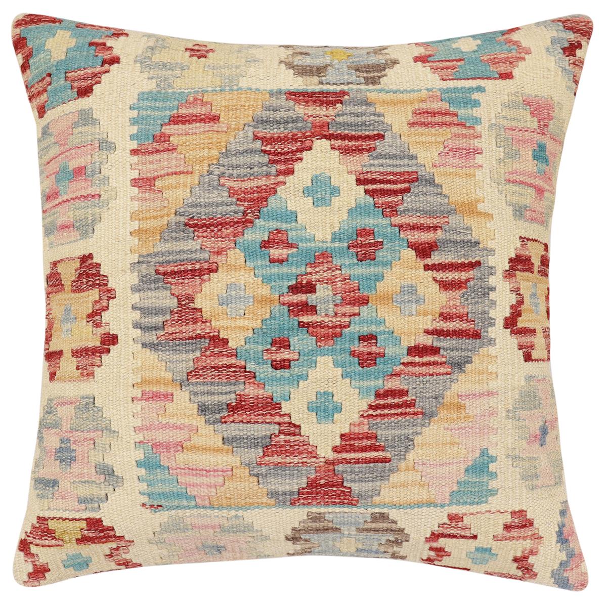 handmade Traditional Pillow Red Blue Hand-Woven SQUARE 100% WOOL Hand woven turkish pillow2' x 2'