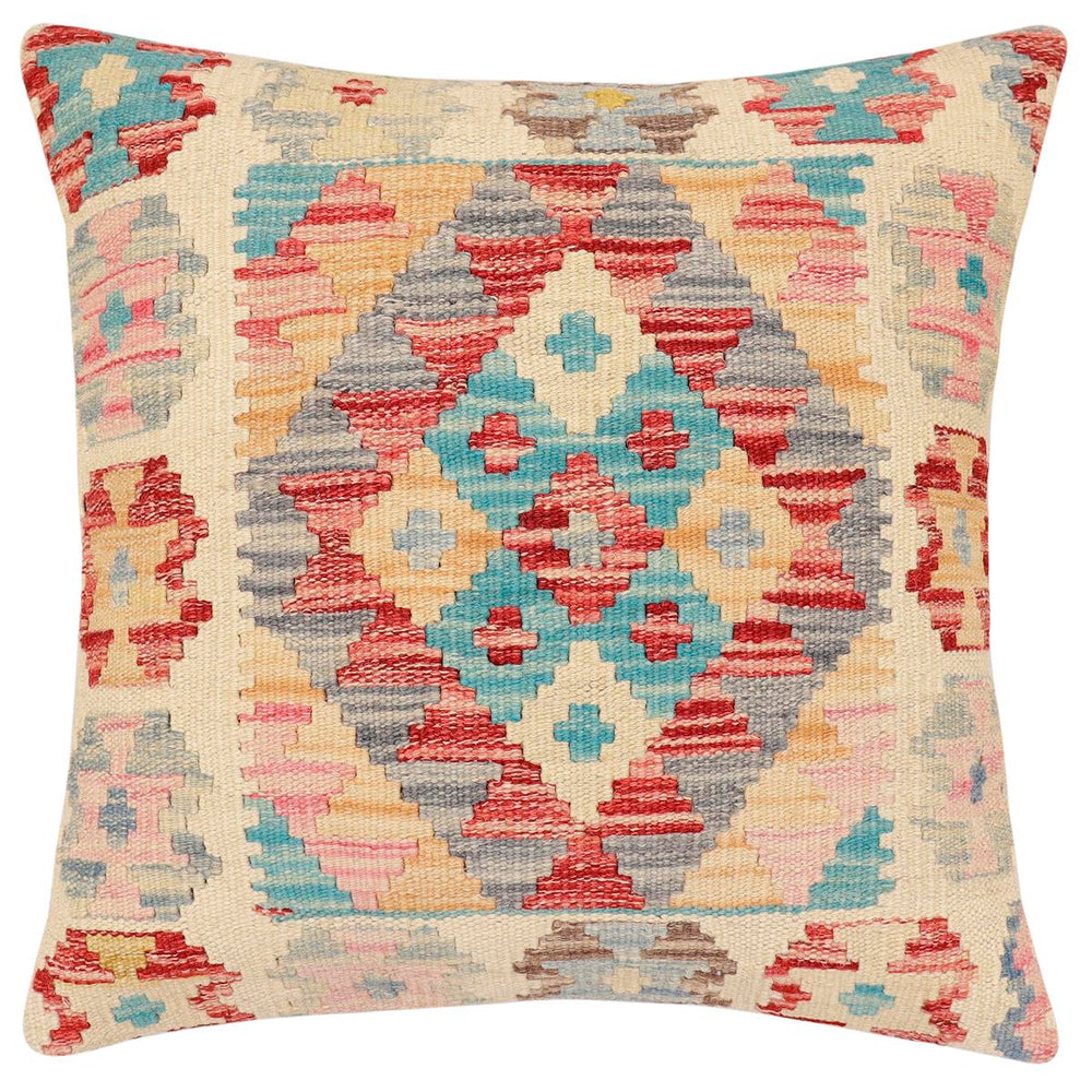 handmade Traditional Pillow Red Blue Hand-Woven SQUARE 100% WOOL Hand woven turkish pillow2' x 2'