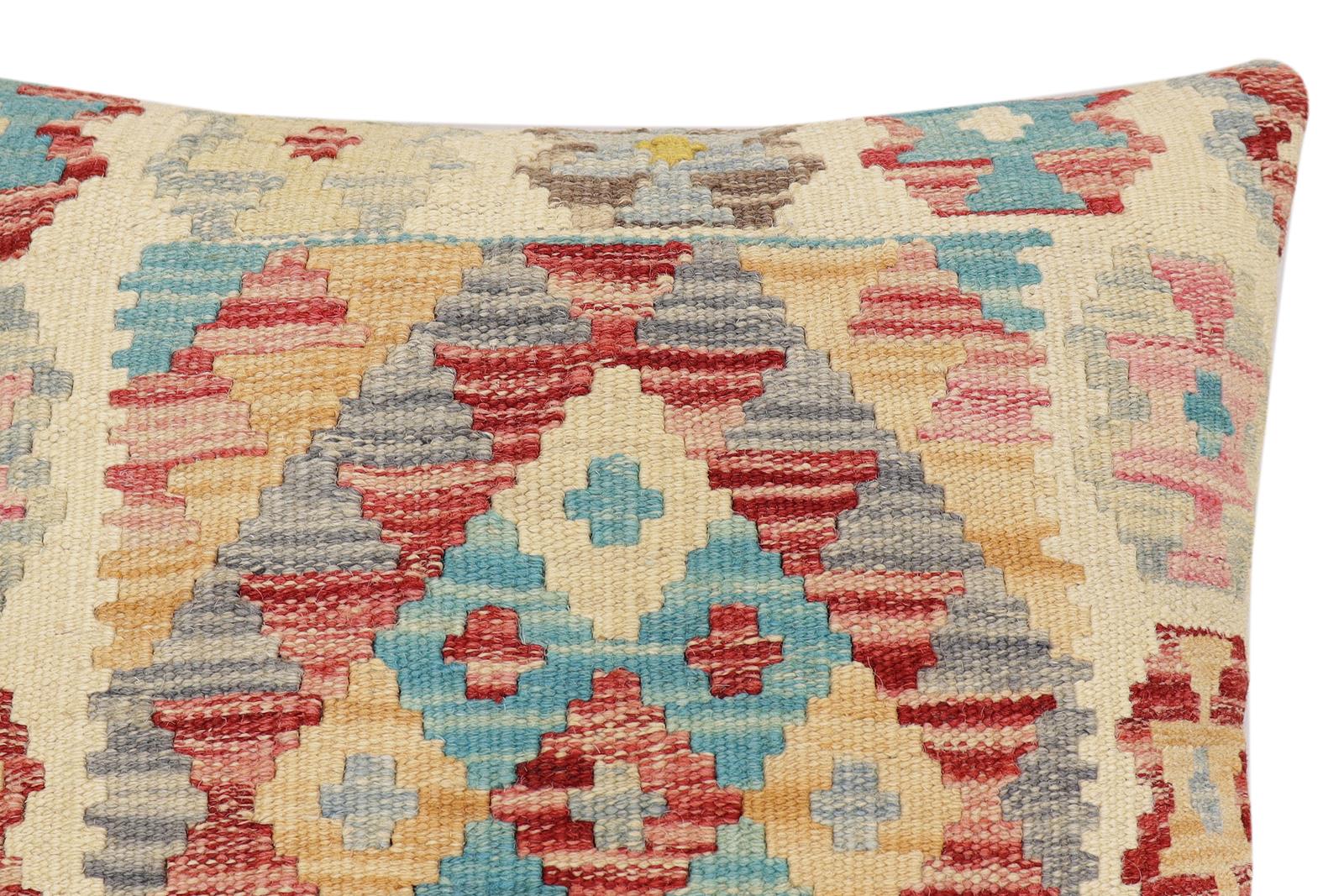 handmade Traditional Pillow Red Blue Hand-Woven SQUARE 100% WOOL Hand woven turkish pillow2' x 2'