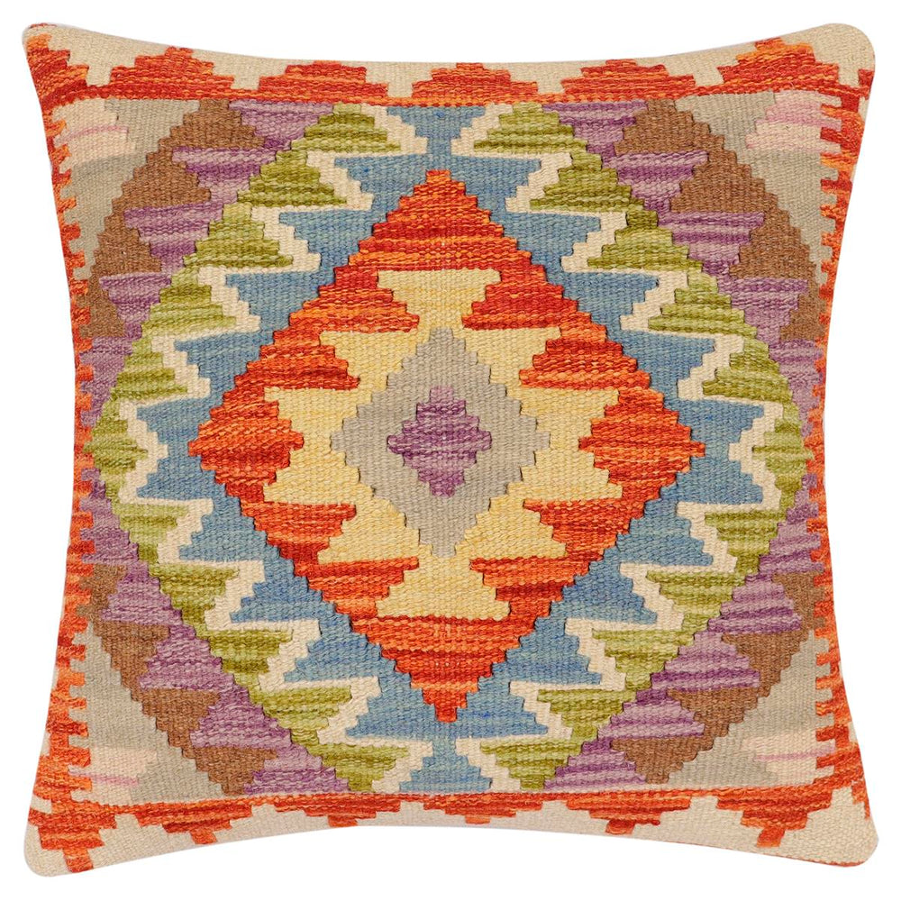 handmade Traditional Pillow Rust Blue Hand-Woven SQUARE 100% WOOL Hand woven turkish pillow2' x 2'