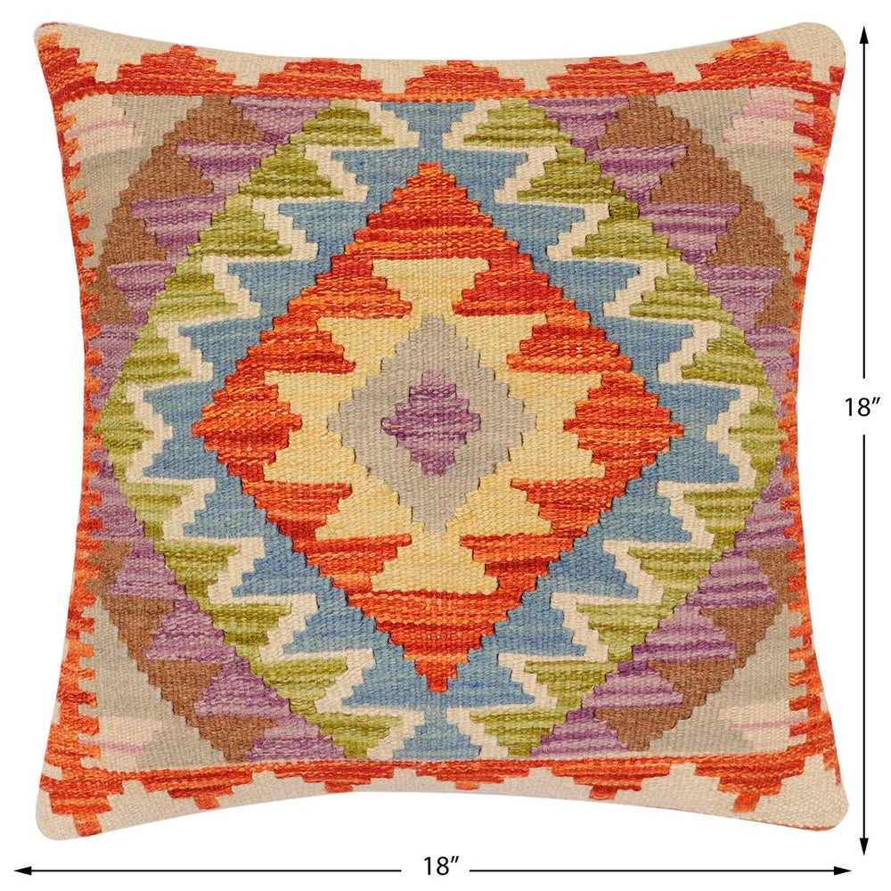 handmade Traditional Pillow Rust Blue Hand-Woven SQUARE 100% WOOL Hand woven turkish pillow2' x 2'