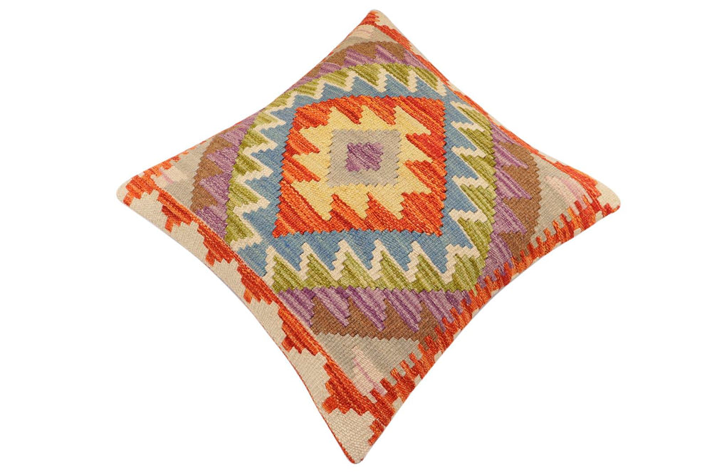 handmade Traditional Pillow Rust Blue Hand-Woven SQUARE 100% WOOL Hand woven turkish pillow2' x 2'