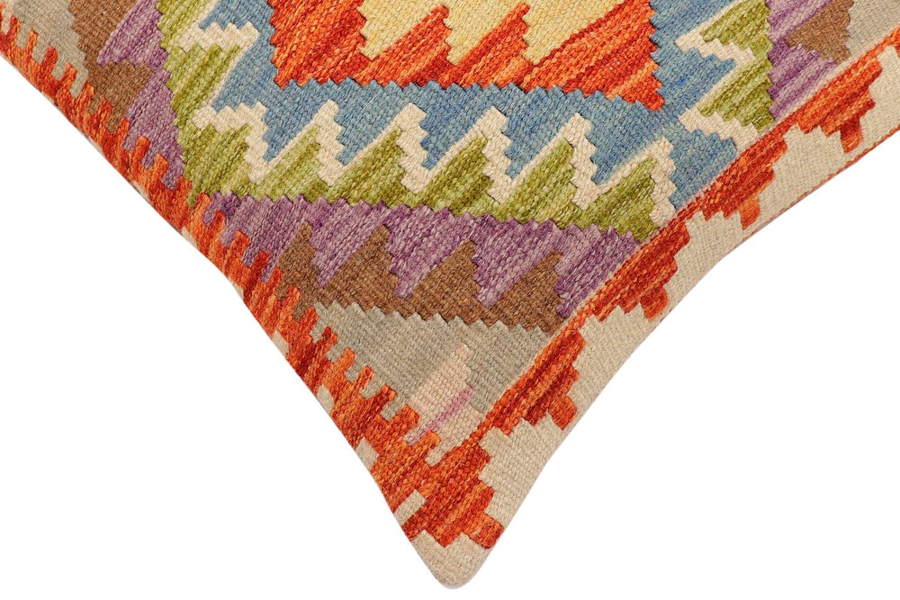 handmade Traditional Pillow Rust Blue Hand-Woven SQUARE 100% WOOL Hand woven turkish pillow2' x 2'