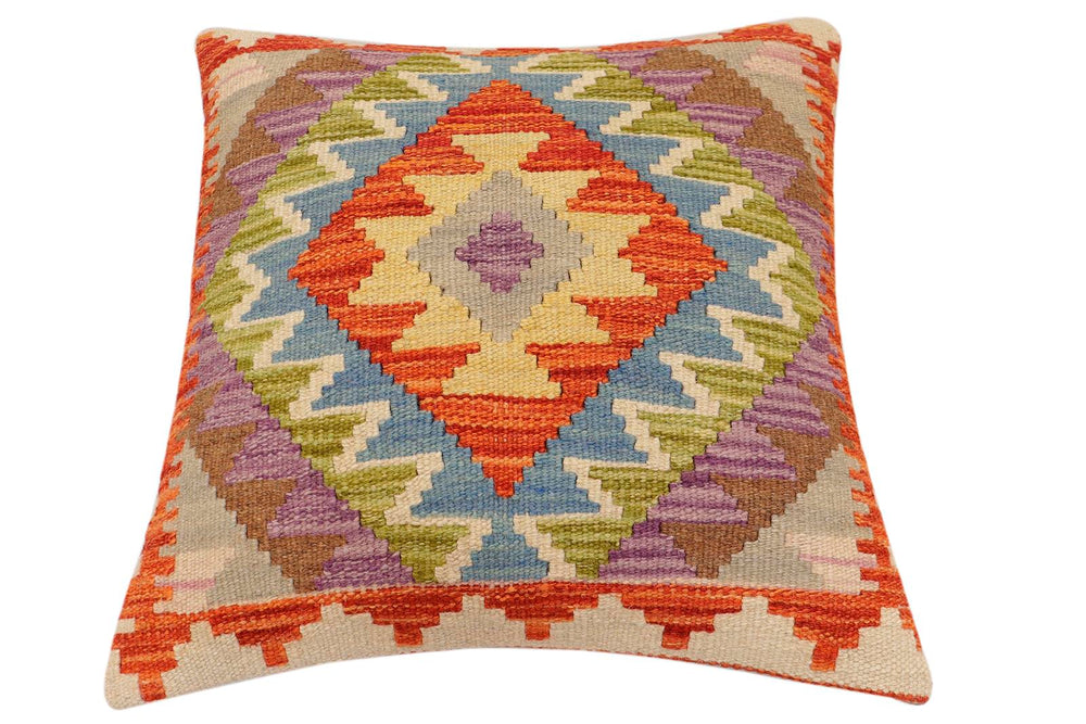handmade Traditional Pillow Rust Blue Hand-Woven SQUARE 100% WOOL Hand woven turkish pillow2' x 2'