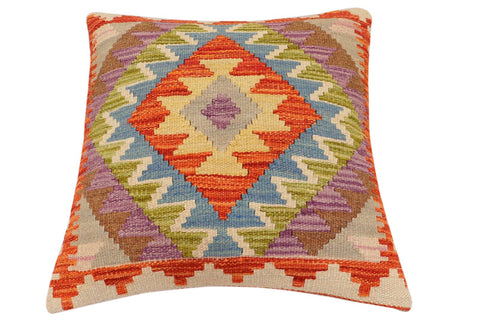handmade Traditional Pillow Rust Blue Hand-Woven SQUARE 100% WOOL Hand woven turkish pillow2 x 2