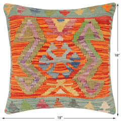 handmade Traditional Pillow Rust Blue Hand-Woven SQUARE 100% WOOL Hand woven turkish pillow2' x 2'