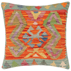 handmade Traditional Pillow Rust Blue Hand-Woven SQUARE 100% WOOL Hand woven turkish pillow2' x 2'