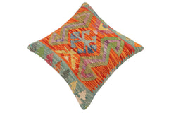 handmade Traditional Pillow Rust Blue Hand-Woven SQUARE 100% WOOL Hand woven turkish pillow2' x 2'