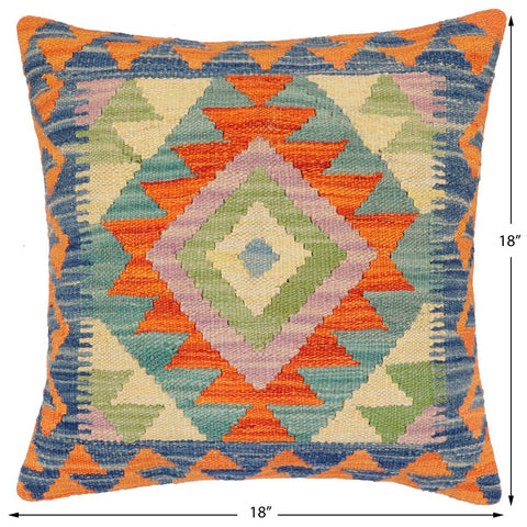 handmade Traditional Pillow Rust Blue Hand-Woven SQUARE 100% WOOL Hand woven turkish pillow2 x 2