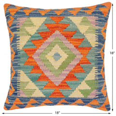 handmade Traditional Pillow Rust Blue Hand-Woven SQUARE 100% WOOL Hand woven turkish pillow2' x 2'