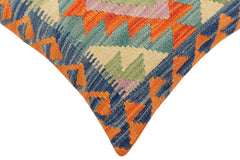 handmade Traditional Pillow Rust Blue Hand-Woven SQUARE 100% WOOL Hand woven turkish pillow2' x 2'