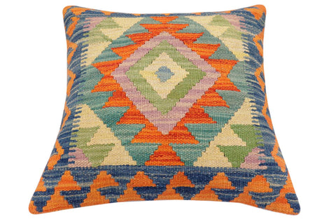 handmade Traditional Pillow Rust Blue Hand-Woven SQUARE 100% WOOL Hand woven turkish pillow2 x 2