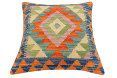 handmade Traditional Pillow Rust Blue Hand-Woven SQUARE 100% WOOL Hand woven turkish pillow2' x 2'