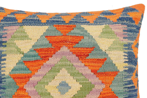 handmade Traditional Pillow Rust Blue Hand-Woven SQUARE 100% WOOL Hand woven turkish pillow2 x 2