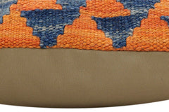 handmade Traditional Pillow Rust Blue Hand-Woven SQUARE 100% WOOL Hand woven turkish pillow2' x 2'