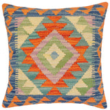 handmade Traditional Pillow Rust Blue Hand-Woven SQUARE 100% WOOL Hand woven turkish pillow2' x 2'