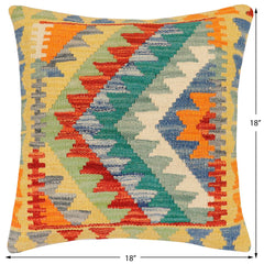 handmade Traditional Pillow Rust Blue Hand-Woven SQUARE 100% WOOL Hand woven turkish pillow2' x 2'