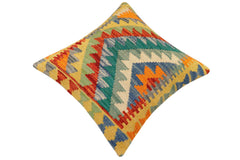 handmade Traditional Pillow Rust Blue Hand-Woven SQUARE 100% WOOL Hand woven turkish pillow2' x 2'