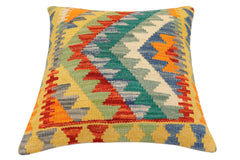 handmade Traditional Pillow Rust Blue Hand-Woven SQUARE 100% WOOL Hand woven turkish pillow2' x 2'