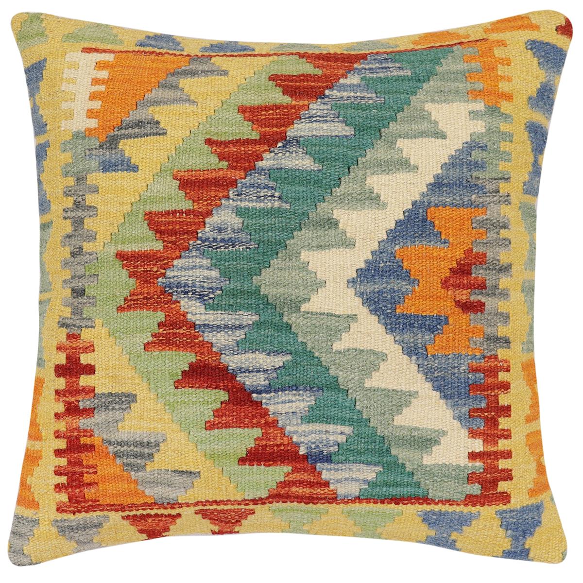 handmade Traditional Pillow Rust Blue Hand-Woven SQUARE 100% WOOL Hand woven turkish pillow2' x 2'