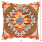 handmade Traditional Pillow Rust Blue Hand-Woven SQUARE 100% WOOL Hand woven turkish pillow2' x 2'