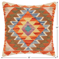 handmade Traditional Pillow Rust Blue Hand-Woven SQUARE 100% WOOL Hand woven turkish pillow2' x 2'