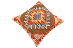 handmade Traditional Pillow Rust Blue Hand-Woven SQUARE 100% WOOL Hand woven turkish pillow2' x 2'