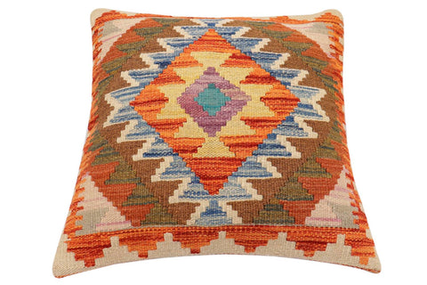 handmade Traditional Pillow Rust Blue Hand-Woven SQUARE 100% WOOL Hand woven turkish pillow2 x 2