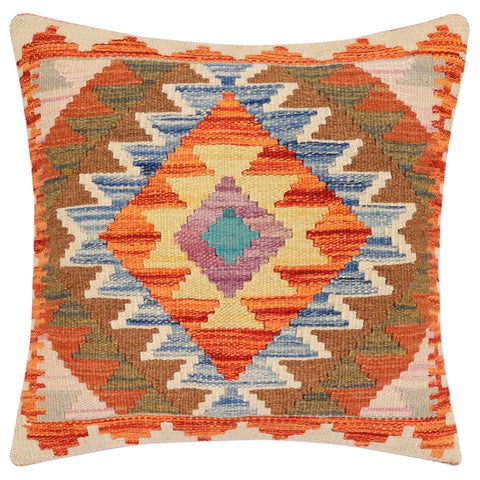 handmade Traditional Pillow Rust Blue Hand-Woven SQUARE 100% WOOL Hand woven turkish pillow2 x 2