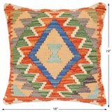 handmade Traditional Pillow Rust Blue Hand-Woven SQUARE 100% WOOL  Hand woven turkish pillow  2 x 2