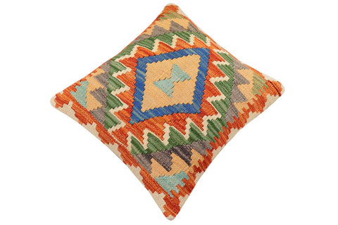 handmade Traditional Pillow Rust Blue Hand-Woven SQUARE 100% WOOL  Hand woven turkish pillow  2 x 2
