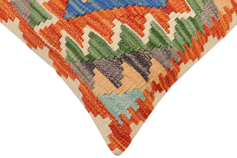 handmade Traditional Pillow Rust Blue Hand-Woven SQUARE 100% WOOL  Hand woven turkish pillow  2 x 2