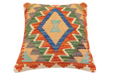 handmade Traditional Pillow Rust Blue Hand-Woven SQUARE 100% WOOL  Hand woven turkish pillow  2 x 2
