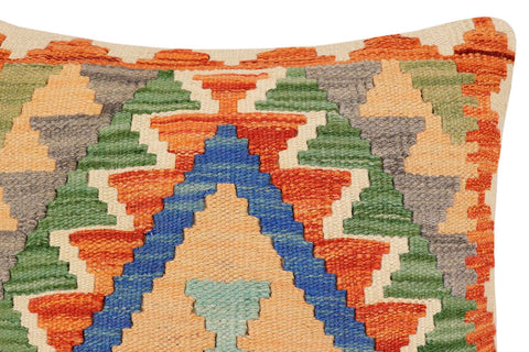 handmade Traditional Pillow Rust Blue Hand-Woven SQUARE 100% WOOL  Hand woven turkish pillow  2 x 2