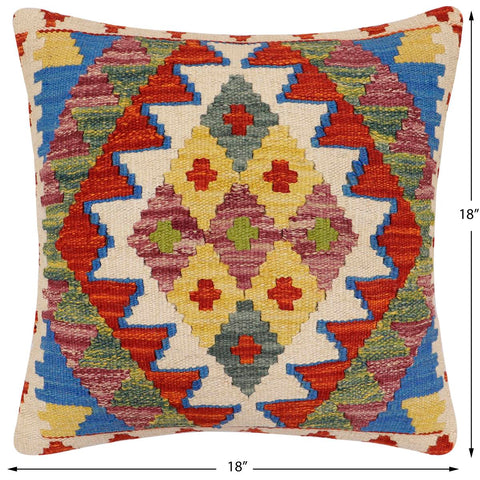 handmade Traditional Pillow Rust Blue Hand-Woven SQUARE 100% WOOL Hand woven turkish pillow2 x 2