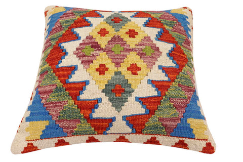 handmade Traditional Pillow Rust Blue Hand-Woven SQUARE 100% WOOL Hand woven turkish pillow2 x 2