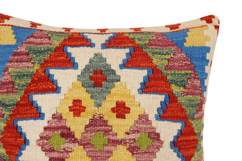 handmade Traditional Pillow Rust Blue Hand-Woven SQUARE 100% WOOL Hand woven turkish pillow2 x 2