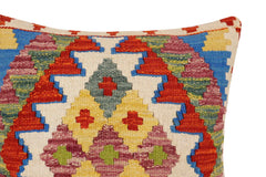 handmade Traditional Pillow Rust Blue Hand-Woven SQUARE 100% WOOL Hand woven turkish pillow2' x 2'