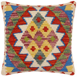 handmade Traditional Pillow Rust Blue Hand-Woven SQUARE 100% WOOL Hand woven turkish pillow2' x 2'