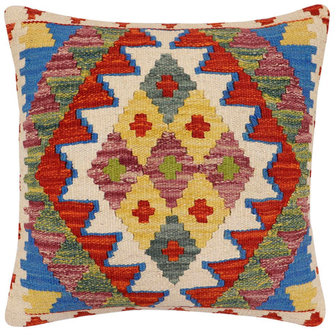 handmade Traditional Pillow Rust Blue Hand-Woven SQUARE 100% WOOL Hand woven turkish pillow2 x 2